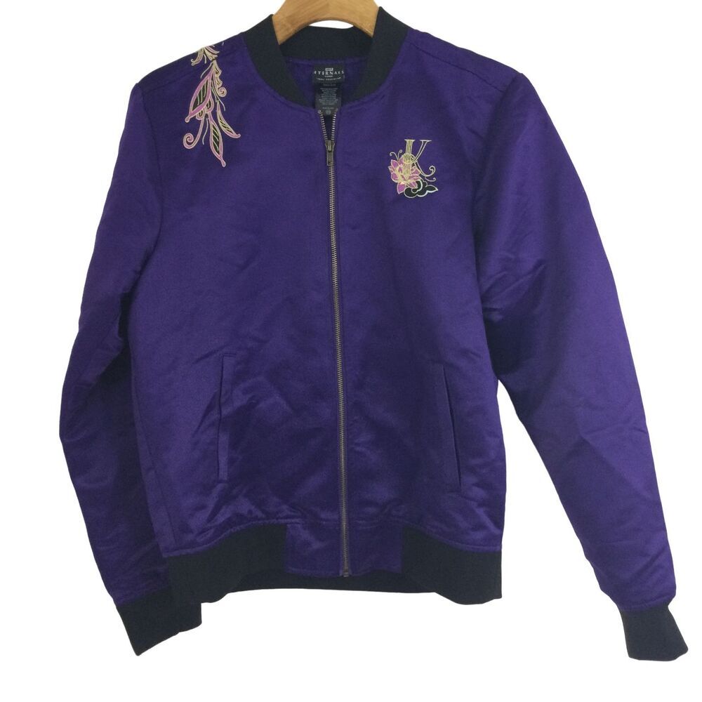 Marvel Eternals Our Universe Kingo Satin Bomber Jacket Purple Coat Size SM